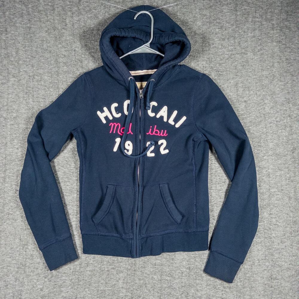 Hollister Hoodie Juniors M Blue Full Zip Malibu 1922 HCO Cali Logo Y2K Preppy
